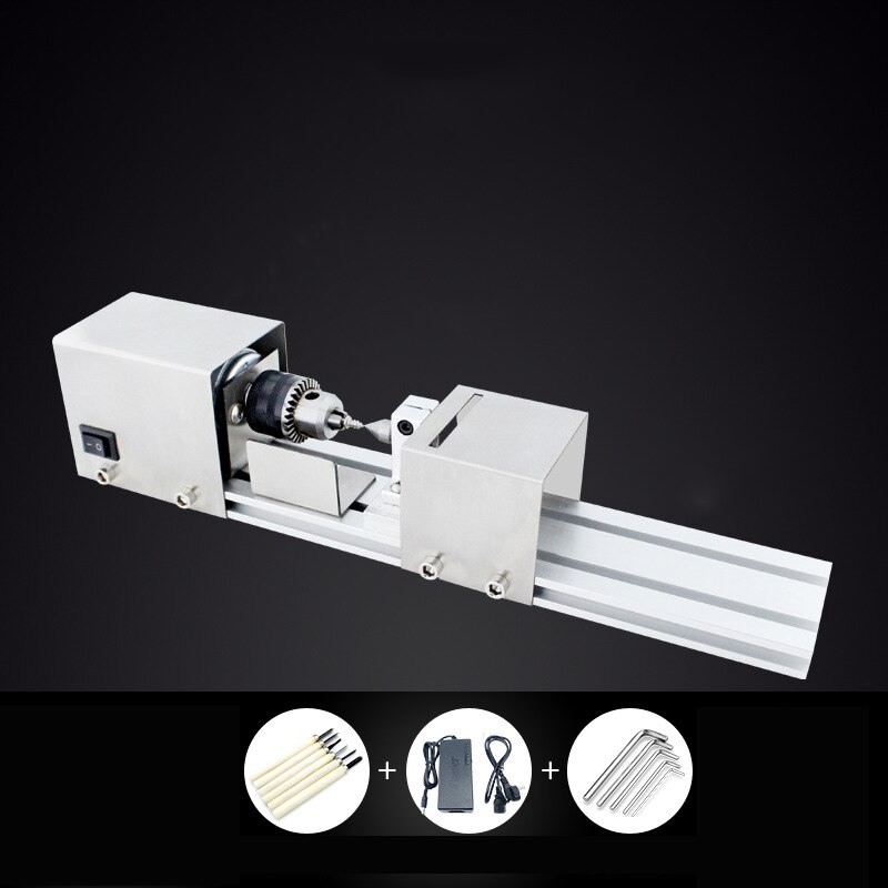 Torno pequeño de cuentas en miniatura, maquinaria de carpintería, pulido, Corte de Cuentas de coche, máquina de cuentas de bolas, Mini torno de carpintería: Lathe  power supply