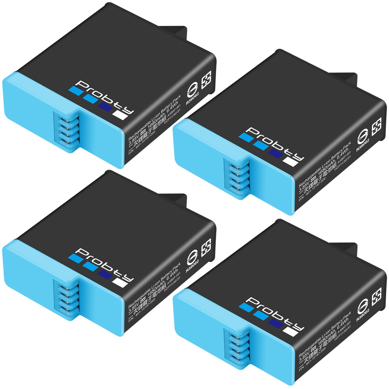Probty d'origine pour GoPro Hero 8 Hero 7 Hero 6 batterie noire entièrement décodée 1680mAh GOPRO Hero8 hero7 hero6 batterie: 4 Pcs Battery