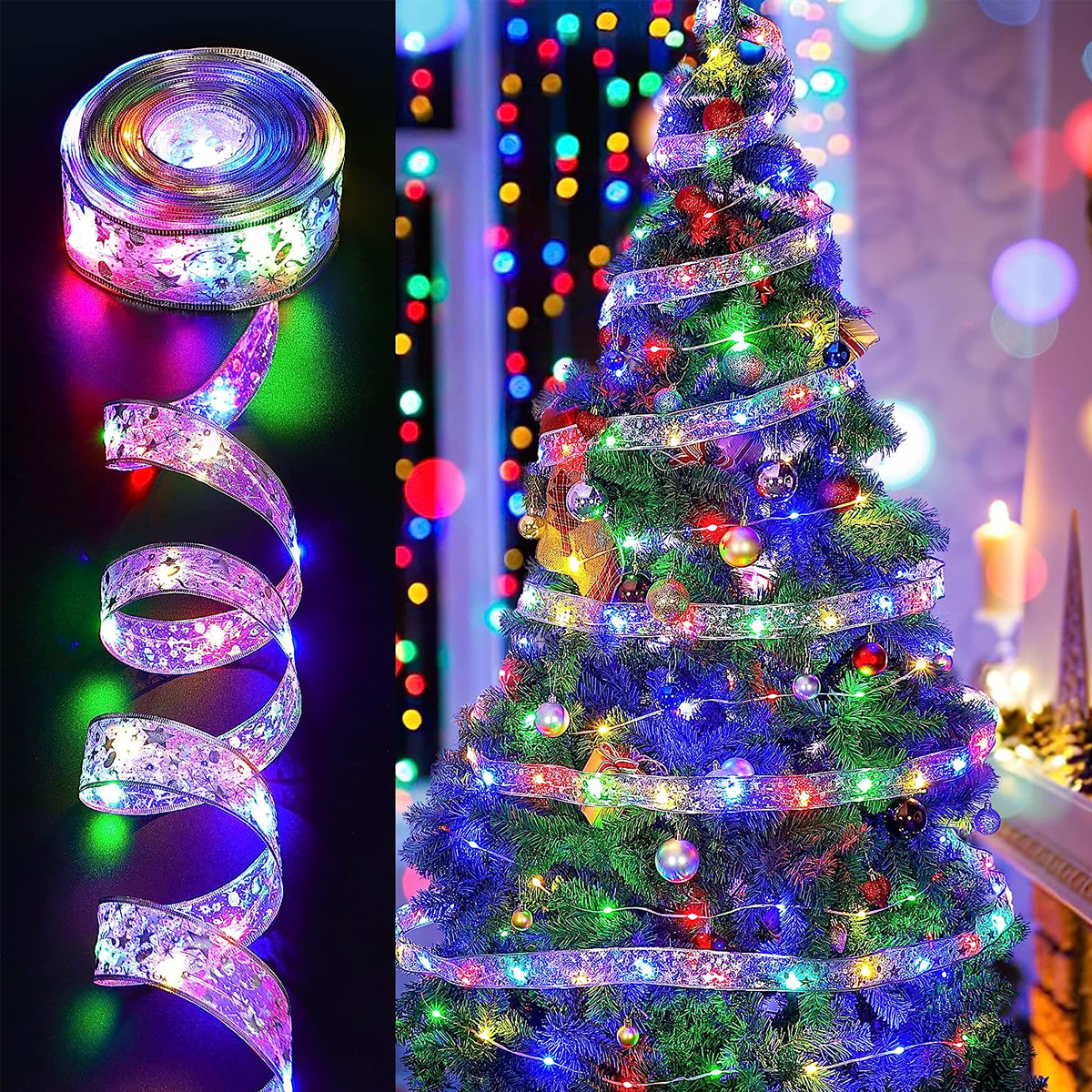 Guirnaldas de luces LED, cinta de luces DIY con lazos de encaje, cadena de luces para árbol de Navidad, dormitorio, boda, de Año , luces decorativas: changeable / K