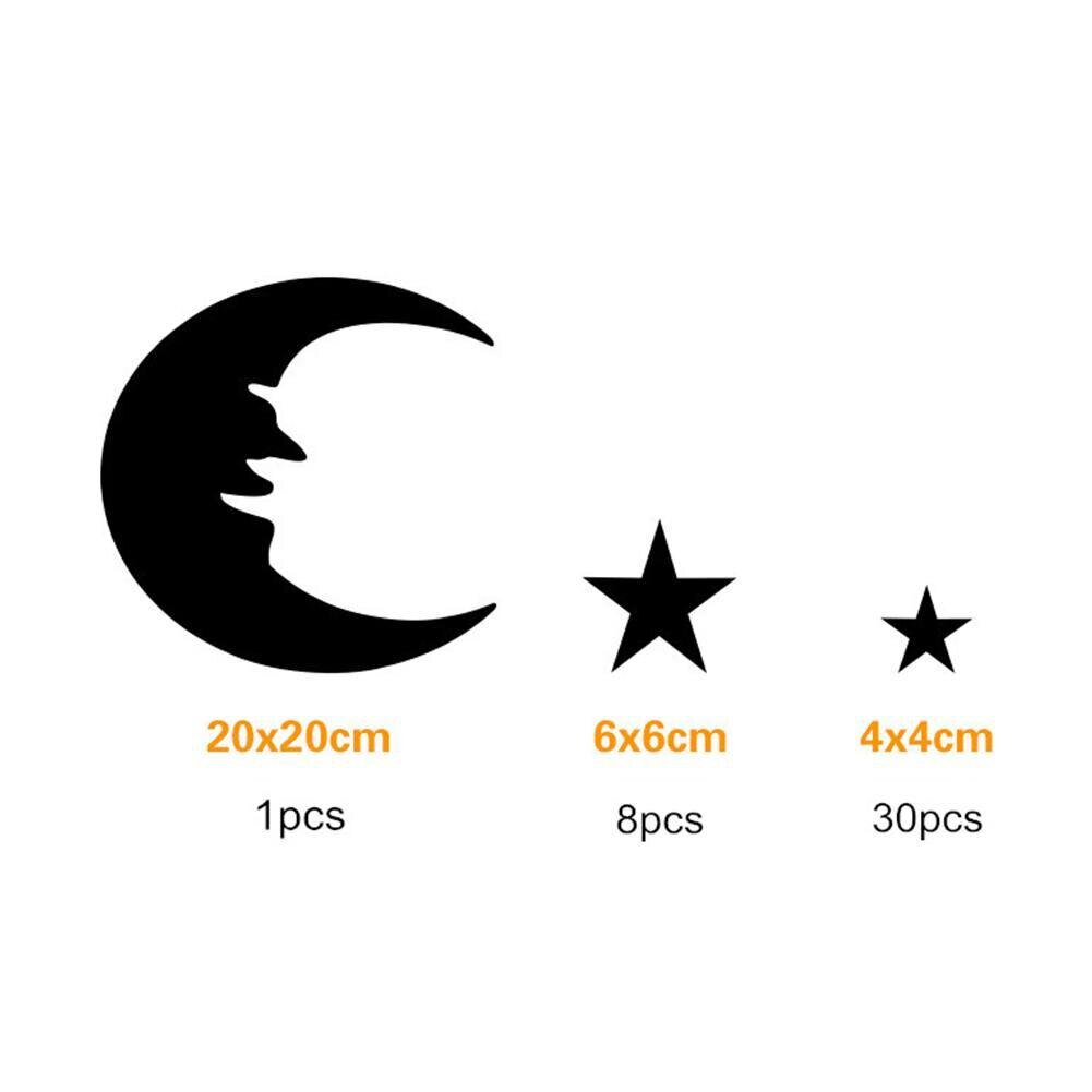 39Pcs/Set Mirror Wall Stickers with Moon Star Pattern Decor for House Children Kids Bedroom Living Room