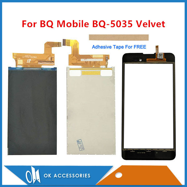 5.0 Inch Voor BQ Mobiele BQ-5035 Fluwelen BQ 5035 BQS 5035 Aparte LCD Display + Touch Screen Digitizer Zwart Goud met Tape