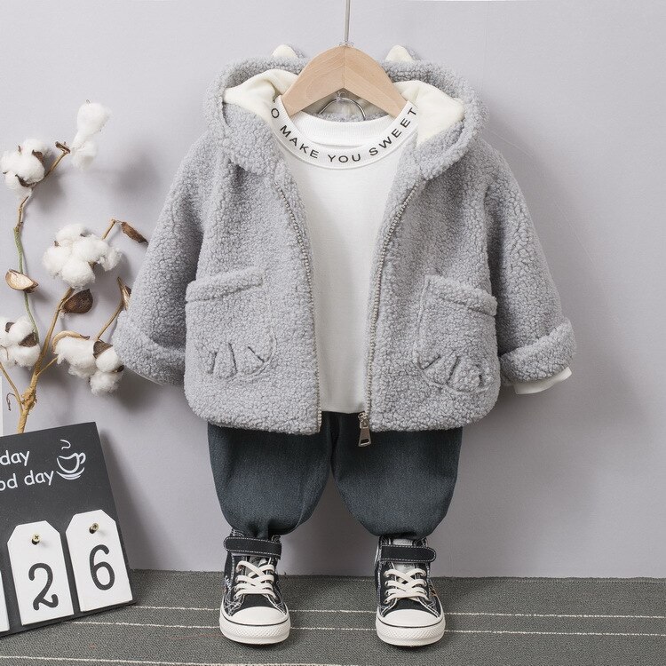 Manteau en peluche pour garçon, vêtements d'hiver, automne et hiver, Style étranger, vêtements pour enfants, veste pour bébé: Grey. / 110CM