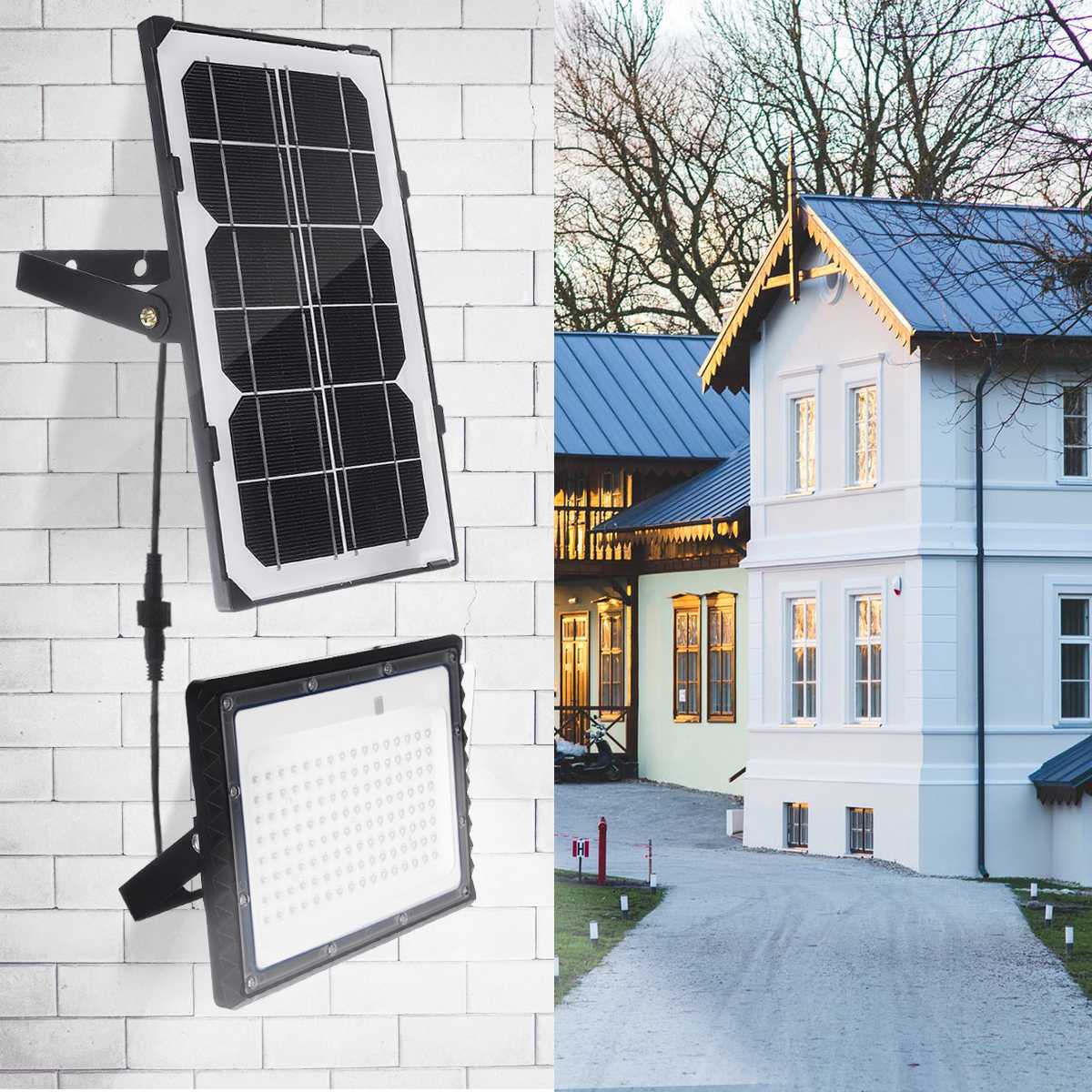 100W 150W 300W 400W Lens LED Solar Flood Light Outdoor Wall Street Lamp IP65 Waterproof Landscape Lighting with Remote Control