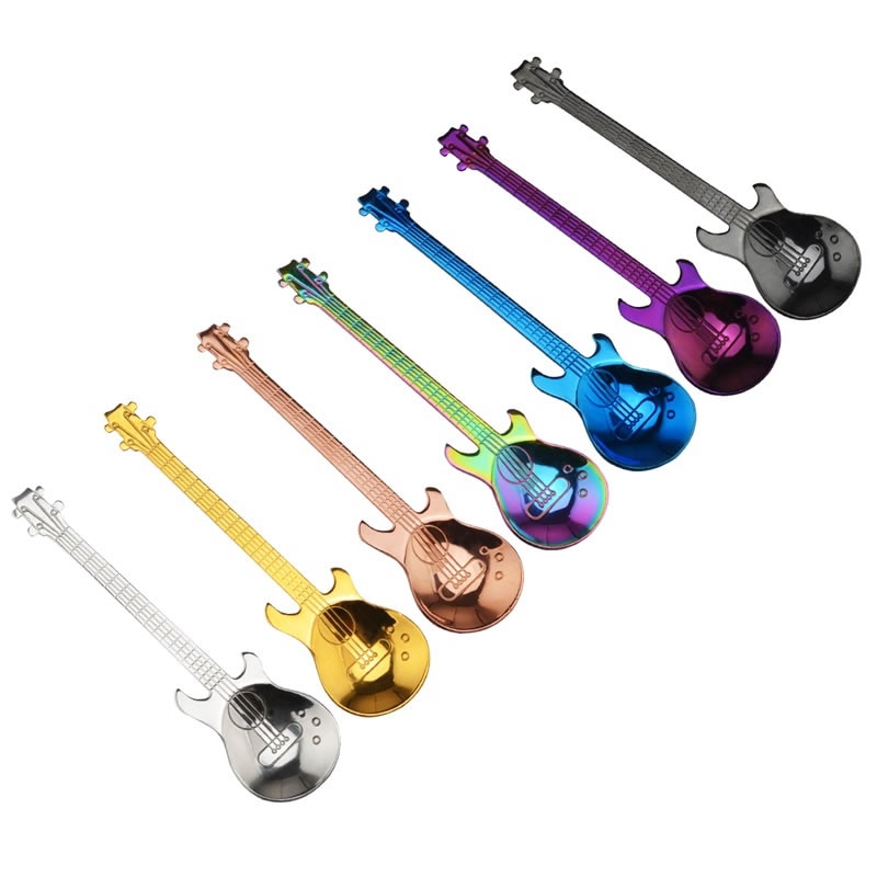 Cuchara de guitarra de acero inoxidable, cuchara agitadora para café o té, cuchara pequeña para música, cuchara para helado, vajilla creativa para el hogar o la cocina