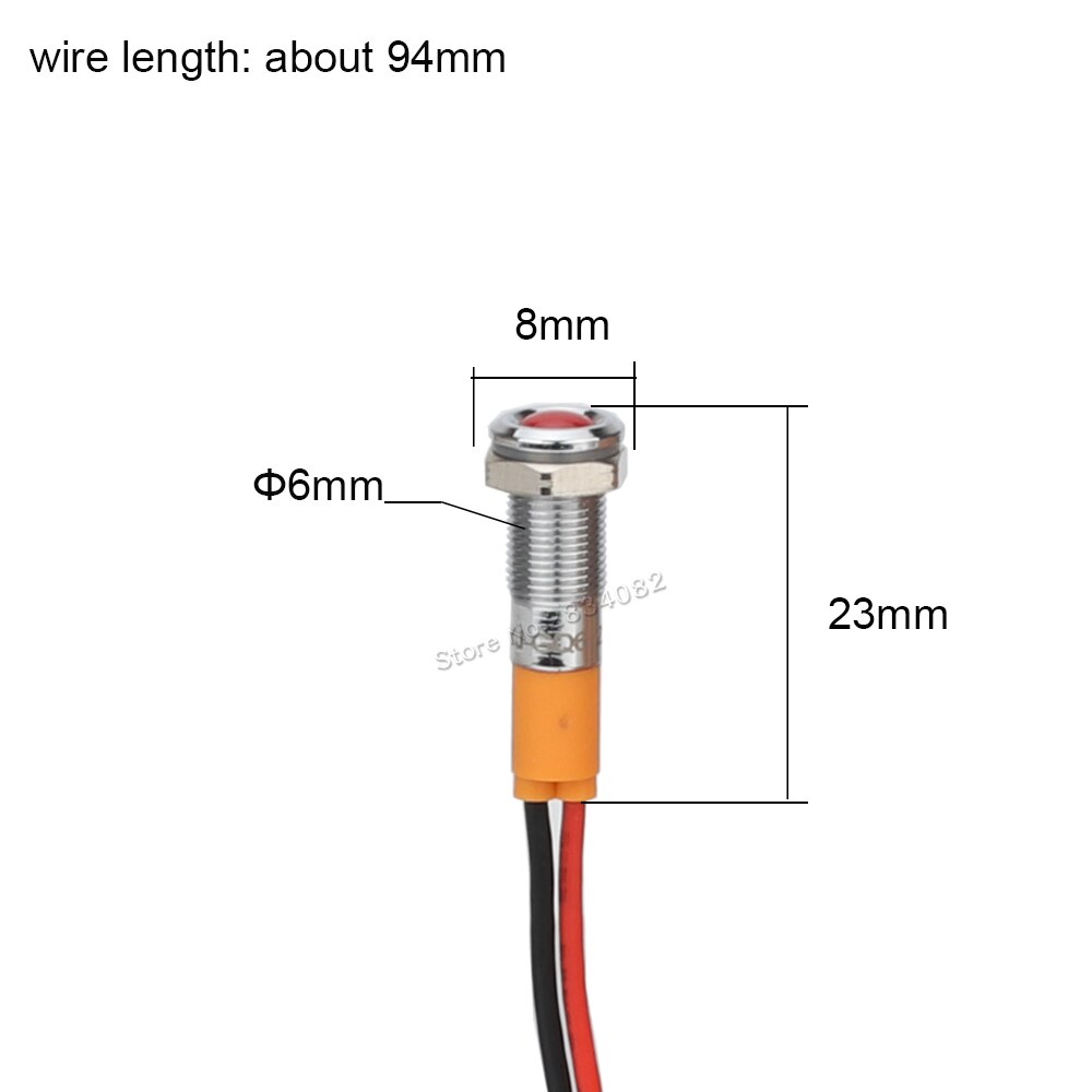 6mm Metal Indicator light LED Signal Lamp Warning light with Wire 6V 12V 24V 220V 110V Red yellow green blue white Waterproof