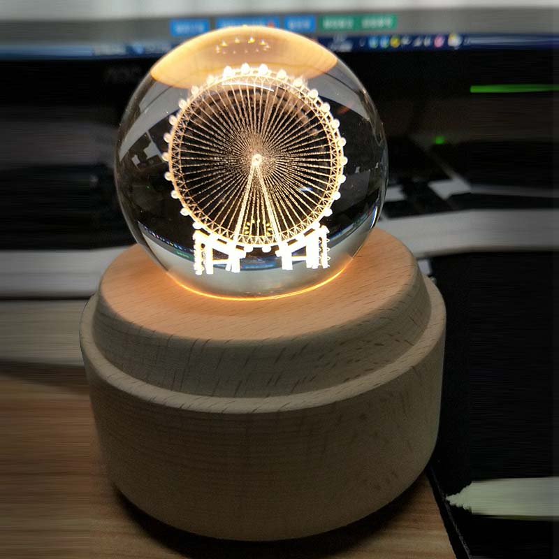 Sfera di cristallo di Legno Carillon Musicale Scatola Luminosa del proiettore Rotante Innovativo Regalo Di Compleanno Carillon A Manovella A Mano Meccanismo di Regalo: 5