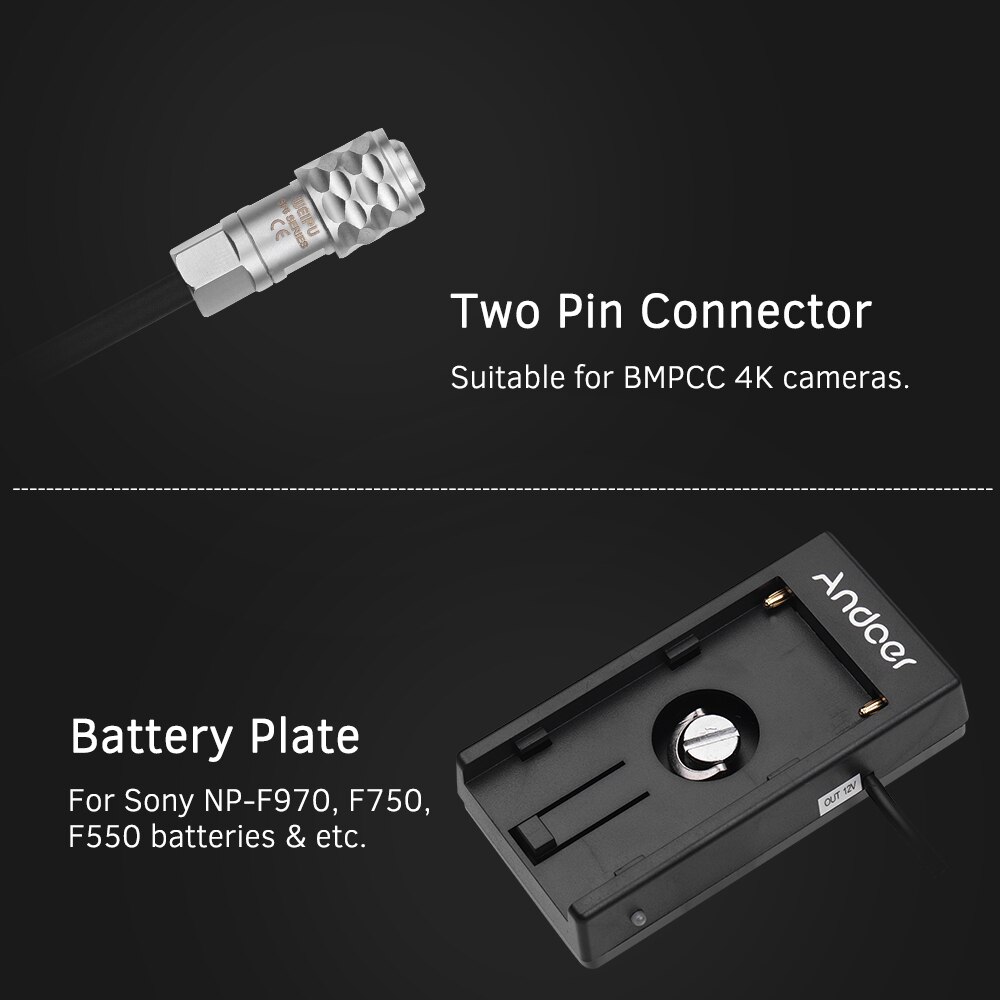 Andoer Blackmagic Cinema Camera BMPCC 4K Power Supply Mount Plate Adapter with Spring Cable for Sony NP-F970 F750 F550 Battery