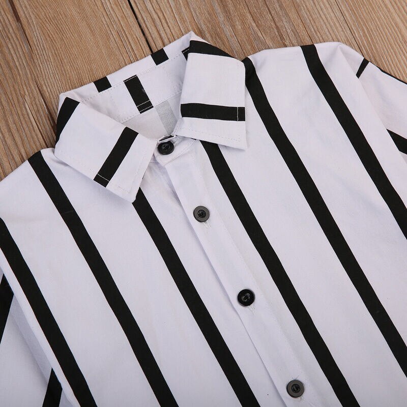 Girl Black White Striped Toddler Kid Dress Autumn Long Sleeve Buttons Shirt Dresses Clothes