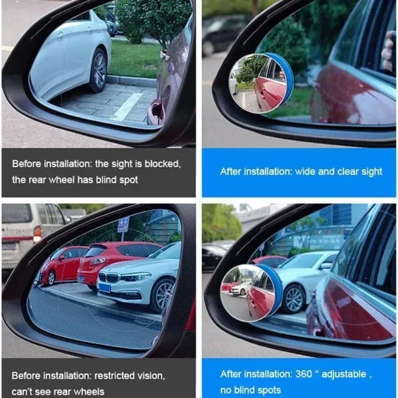 Espejo de punto ciego ajustable de 360 grados, espejo retrovisor convexo auxiliar para coche, marco redondo, espejos gran angular para marcha atrás, 2 uds.