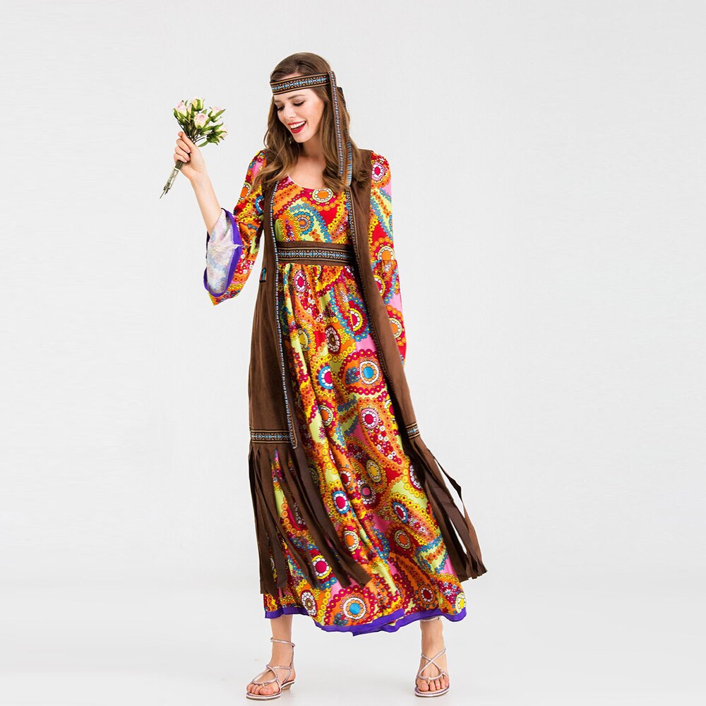 Halloween voksen 60 ' s70 's hippie kostume purim karneval udklædning fest groovy diskotek natklub cosplay kjole