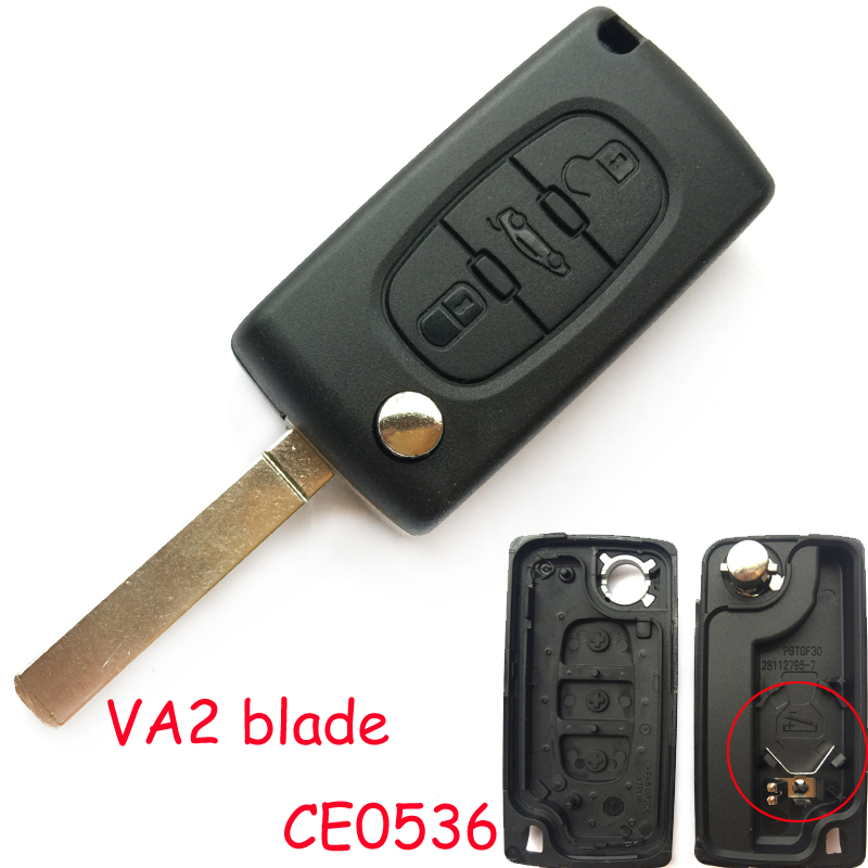 Chave de flip dobrável com 2/3 botões, carcaça modificada para chave remota automotiva, para peugeot 207 407 307 306 ce0536 lâmina de concha va2: 3 Buttons