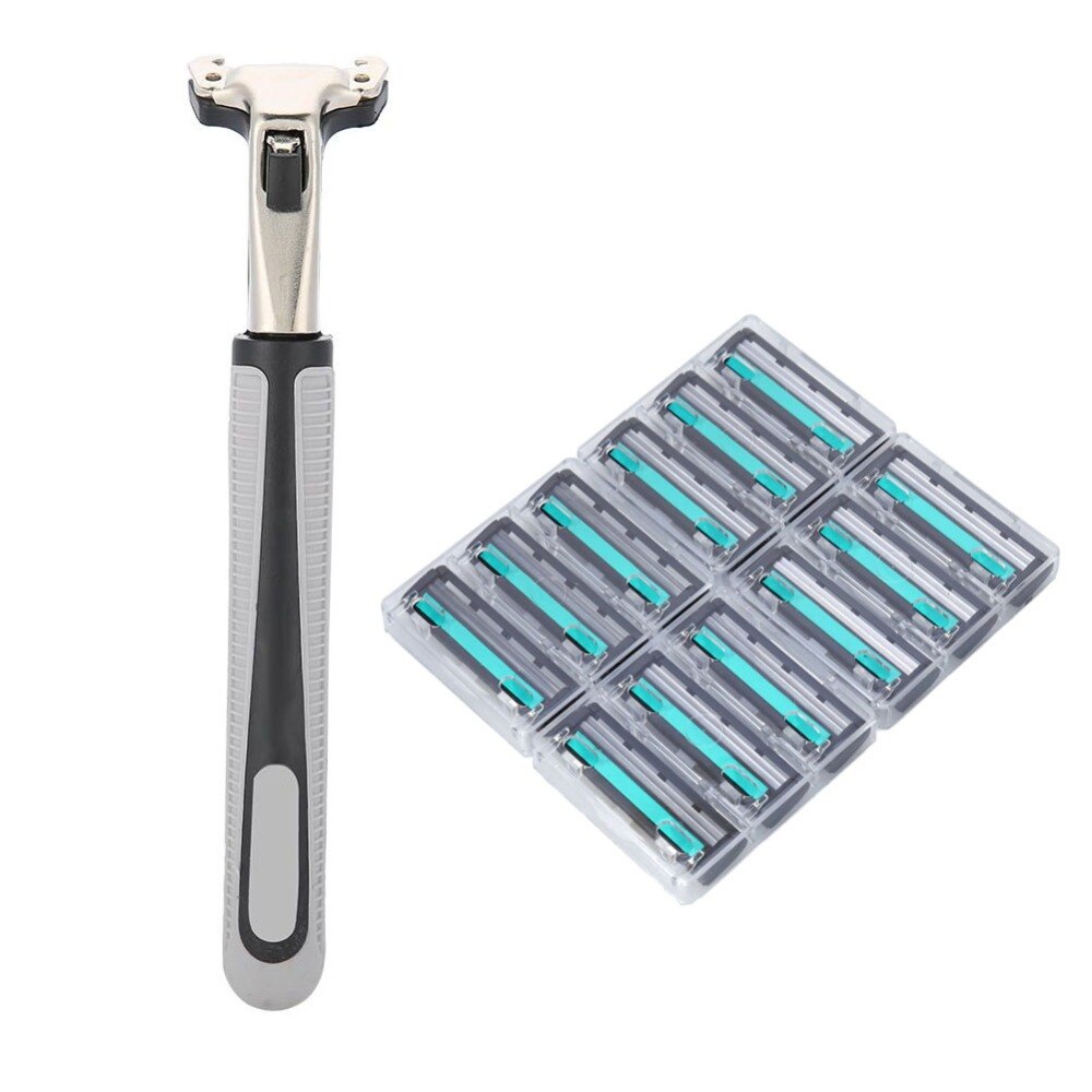 1 stk barberhøvel for menn, utskiftbar rett sikkerhetsbarberhøvelholder barberutstyr med 12 stk metall barberblad for menn: Antrekk