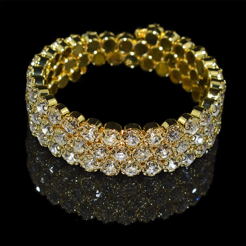 Moda luksusowe kobiety wielowarstwowe kryształowe kryształowe bransoletki bransoletki regulowane ślubne Pulseras biżuteria dziewczyna prezenty: 3 rows Gold