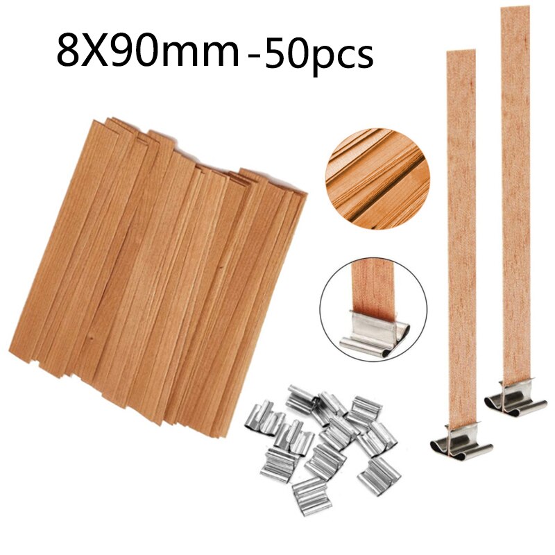 Wood Candle Wicks Candl Wick With Base Wooden Candle Wick Set Core For DIY Candle Making Supplies Handmade Soy Parffin Wax Wick: 8X90mm