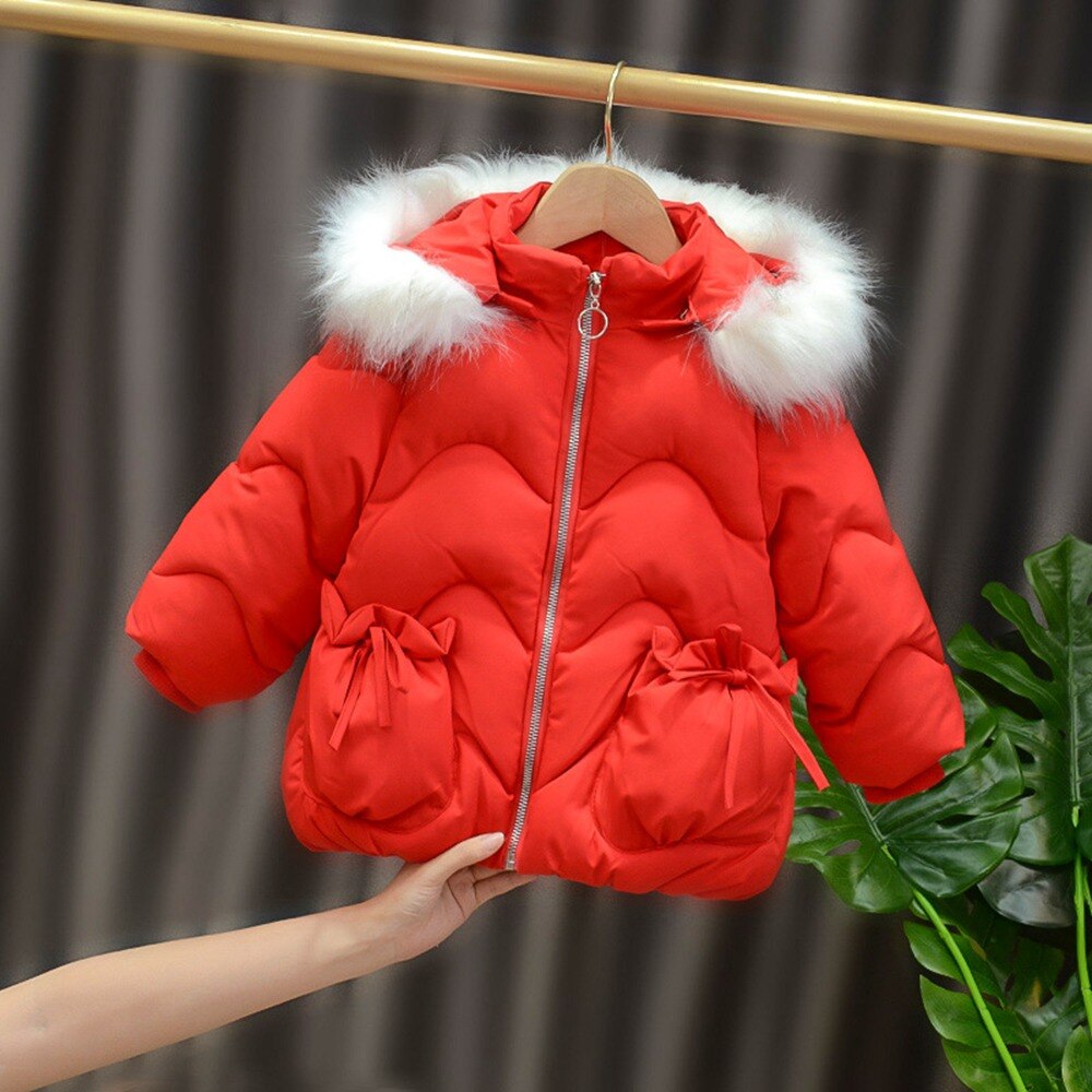 Warme winter kinderen baby meisjes jas baby's kinderen bont capuchon dikke prinses parka's bovenkleding casacos jassen sneeuwkleding  s11545: Rood / 6t