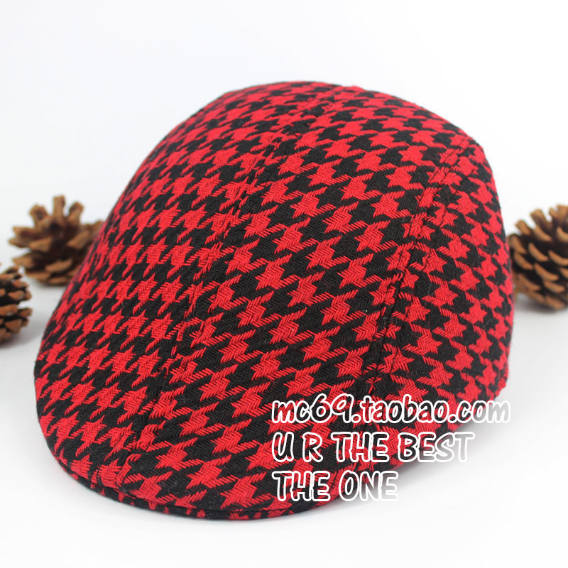 Hösten houndstooth pläd barn basker hattar baby boy visir kepsar tidnings hattar shxb 004: Röd