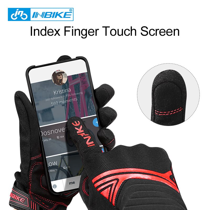 INBIKE-guantes para bicicleta resistentes a golpes, transpirables, para montar en bicicleta de montaña, con pantalla táctil de dedo completo para hombre