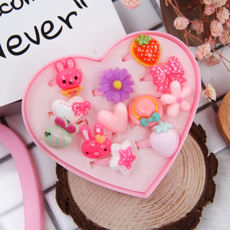 12pc/set mixed rabbit flower love box birthday party cartoon ring children's ring birthday year Christmas: Y31-3