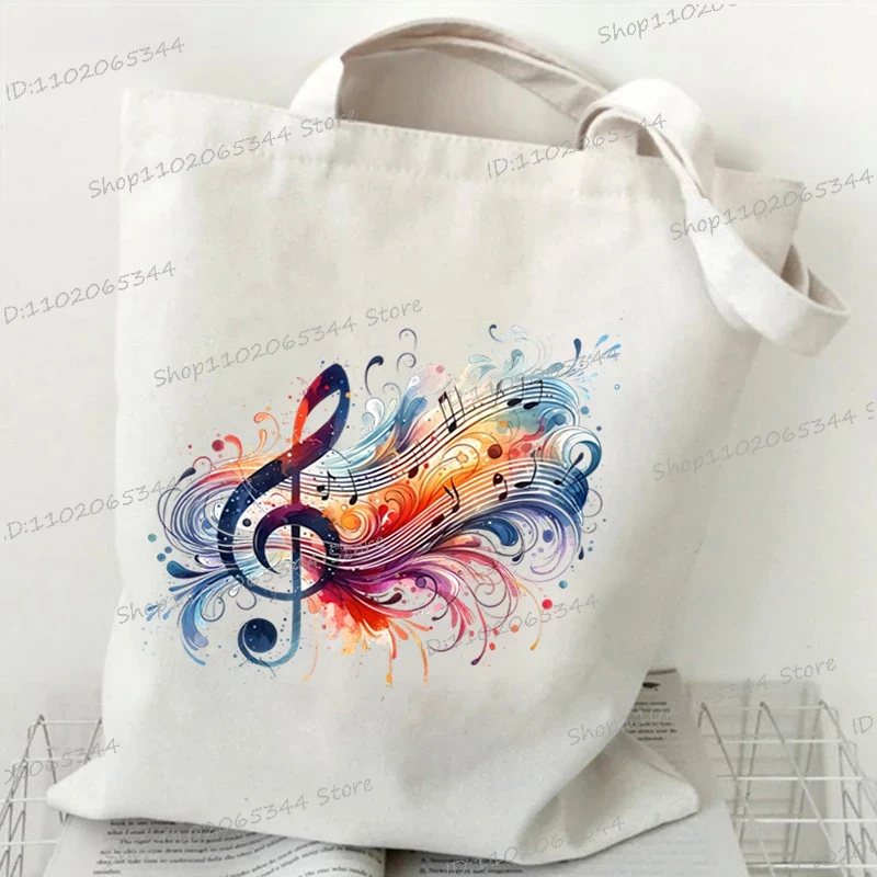 Dameshandtassen met muzieknotatie, canvas tas, grappige aquarel muzieknoot schoudertas voor tieners, zijtas voor dames: Multi