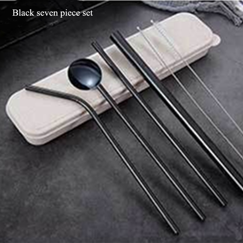 metal straw stainless yerba mate metal straws reusable straw bag eco friendly stainless steel straw for beer Tapioca Pearls tube: Black 7 piece set