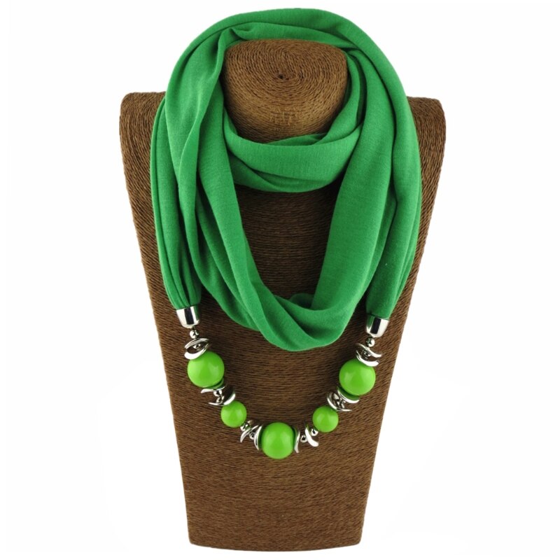 Womens Neckerchief Ring Scarf Necklaces Beads Solid Color Jewelry Shawl