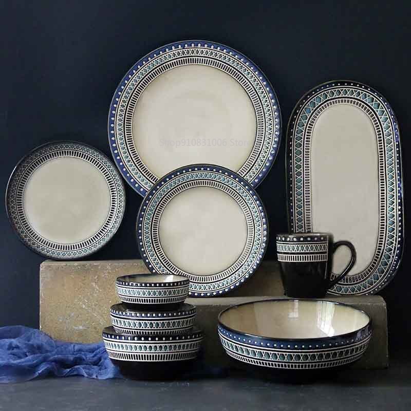 Ceramic tableware set ceramic plate deep dish European steak long fish
