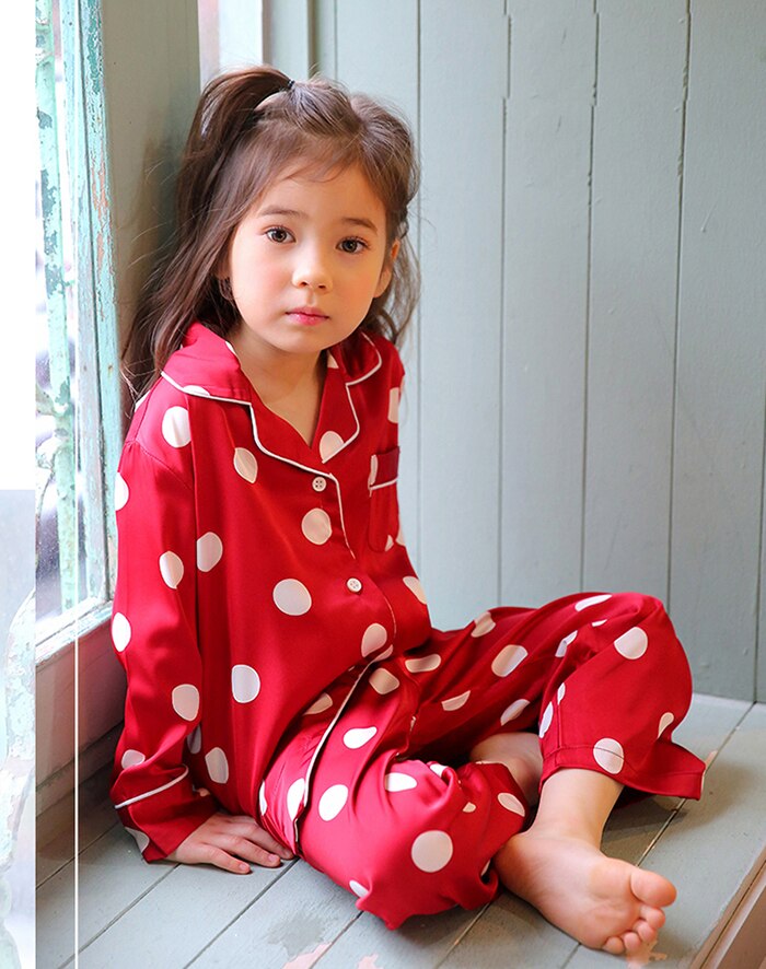 Girl's Boy's Long Sleeve Polka Dot Pajama Sets.Toddler Kids Unisex Red Dots Pyjamas Set Sleep Loungewear.Children’s Clothing