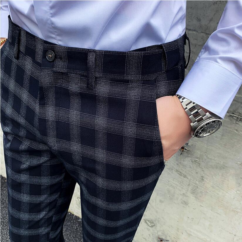 Men's Boutique Plaid Formal Business Suit Pants Men's Wedding Dress Suit Pants Brand Men's Casual Trousers Male