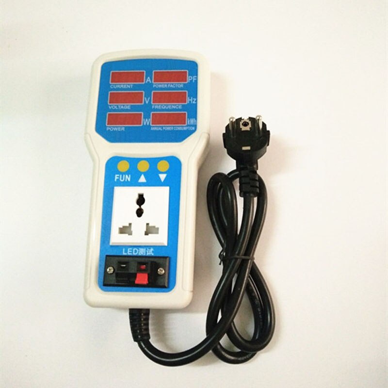 Digitale Handheld elektriciteit monitor met Euro plug EEN V Hz power factor actief vermogen en jaarlijkse stroomverbruik