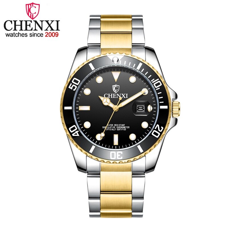 Chenxi herreure mænds forretningskvartsur vandtæt ur mandlige ure i rustfrit stål relogio masculino: Sølv guld sort