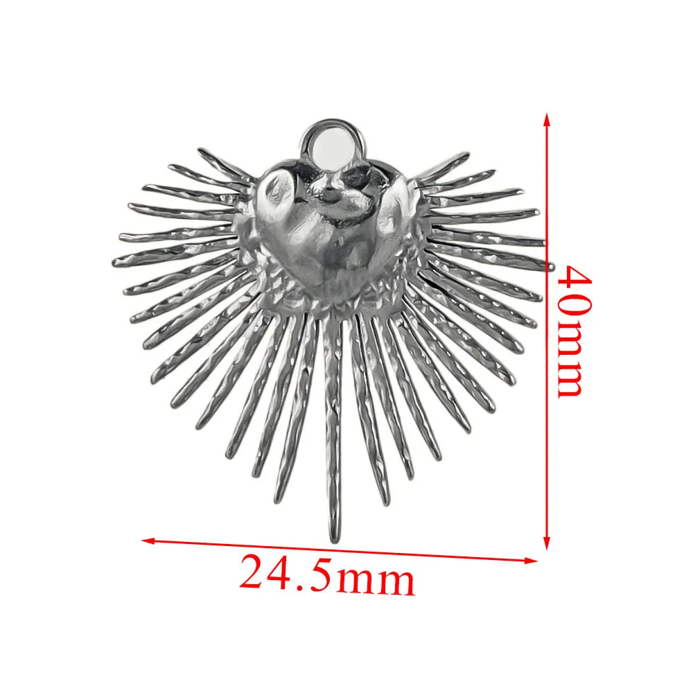 5 uds conectores de dijes de acero inoxidable corazón grande sol chapado en oro DIY collar pendientes joyería de materiales para hacer al por mayor: Amarillo fluorescente