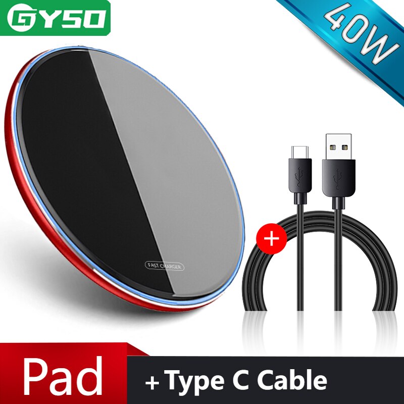 40W Qi Draadloze Oplader Voor Iphone 13 12 11 Pro Xs Max Snelle Wirless Opladen Voor Samsung Xiaomi Huawei telefoon Qi Lader Draadloze: C 40W Red