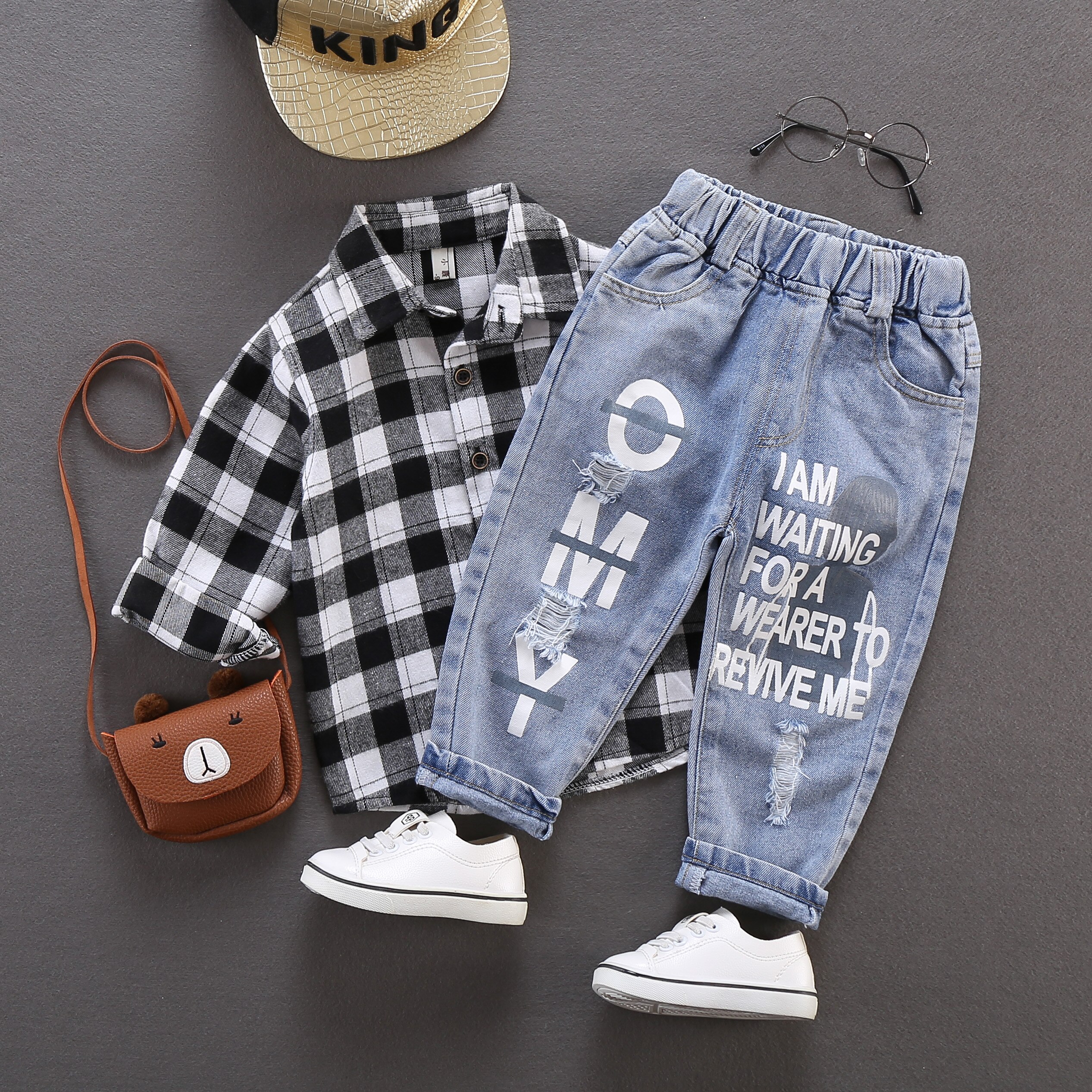 broken hole kids jeans for girls Boys Spring Autumn jeans for girls Casual Loose Ripped Jeans children jeans size:90-130