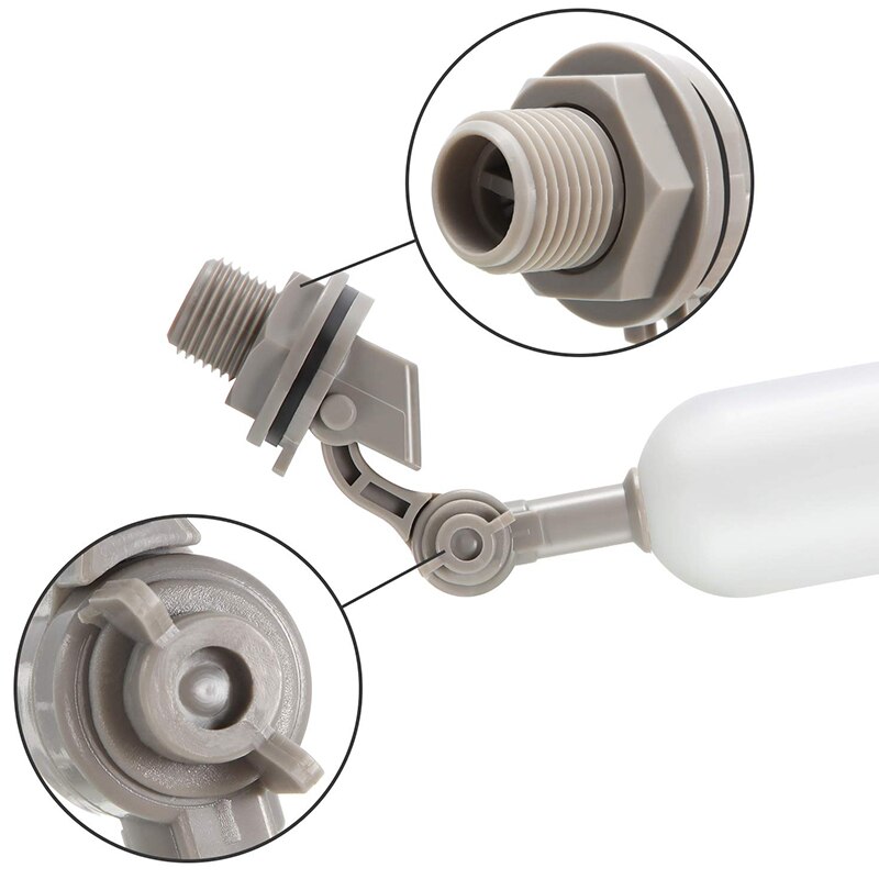 Conjunto de válvulas flotantes de 3 piezas, válvula de flotador de tubería de suministro de agua de 1 / 2 pulgadas con brazo de ajuste para piscina, acuario (gris)