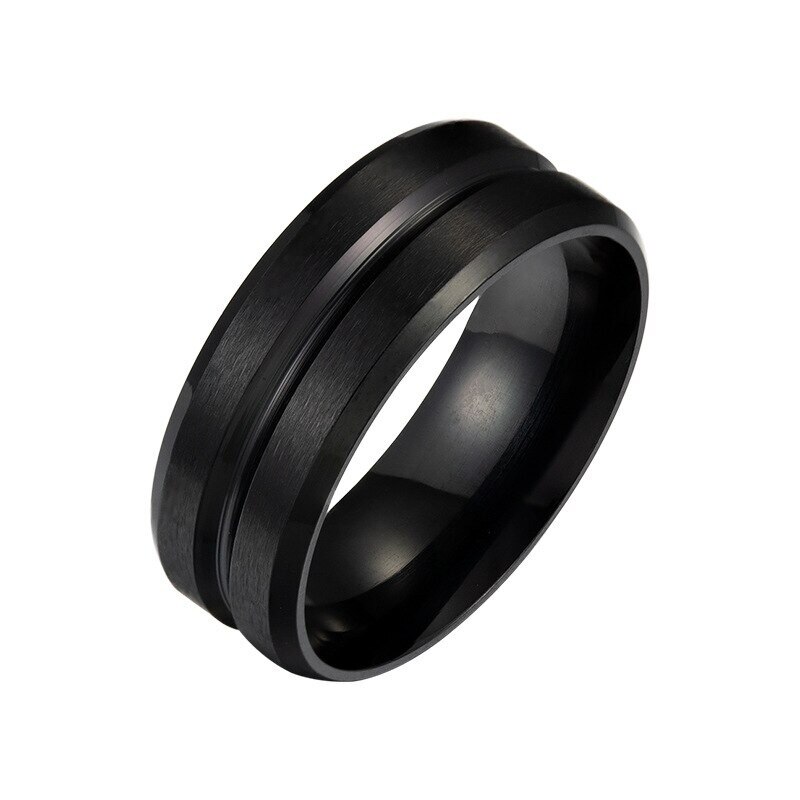 Black ring men stainless steel wedding rings simple heterosexual ring casual men: 7 / Black