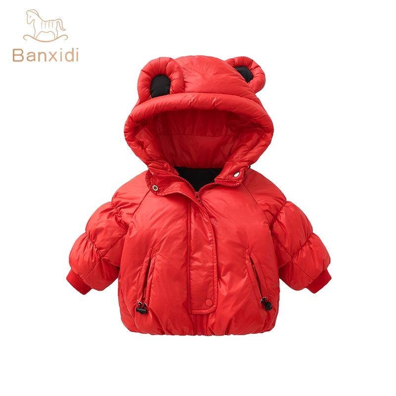 Winter Warm Cotton-padded Solid Jacket Baby Girls Boys Cute Hooded Coat Thick Warm Parkas Snow Outwear Childrens Clothing