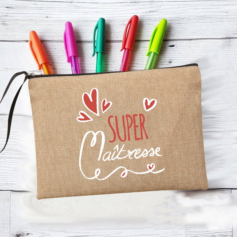 Merci Super Maîtresse machen-hoch Taschen Lehrer der Lagerung Beutel Reise Toiletten Organizer Reißverschluss Kosmetik Taschen für Maîtresse: Q06839-A012BR-S