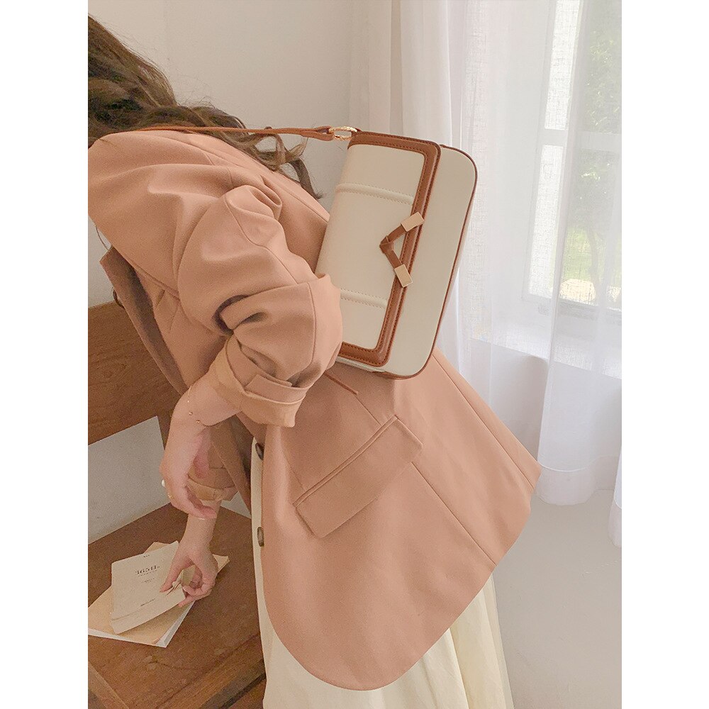 Leinen Reis Braun Leinwand PU Seetang Knoten Unterarm Tasche Schulter Tasche frauen Kontrast Farbe Kleine Quadratische Tasche Herbst Damen taschen