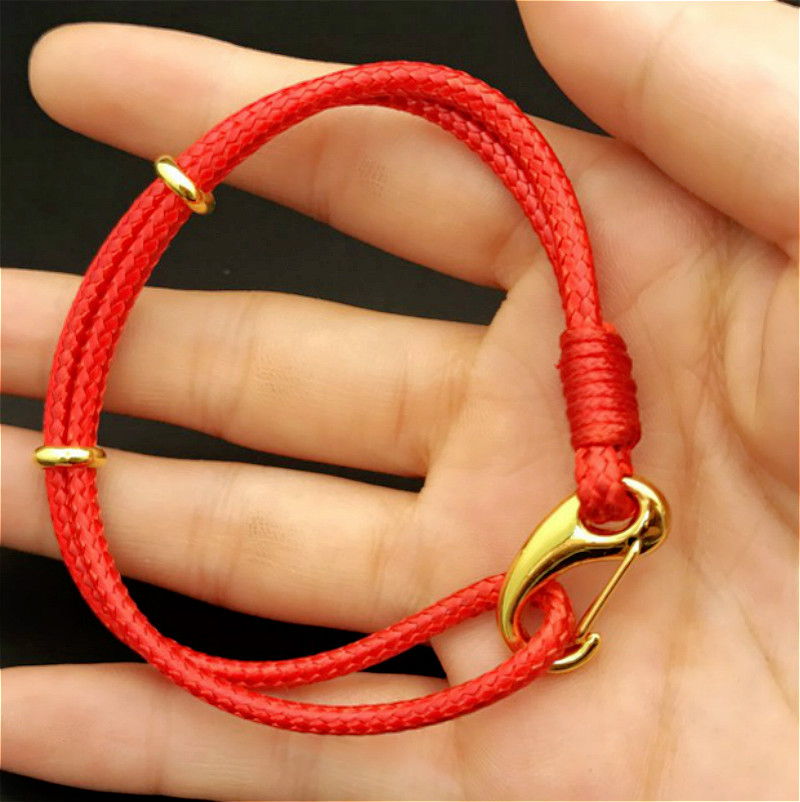 Pulseras de holograma de Color rojo y negro para hombres y mujeres, brazaletes de cordón de cuero tejido a mano, con cuerda roja de la suerte, novedad