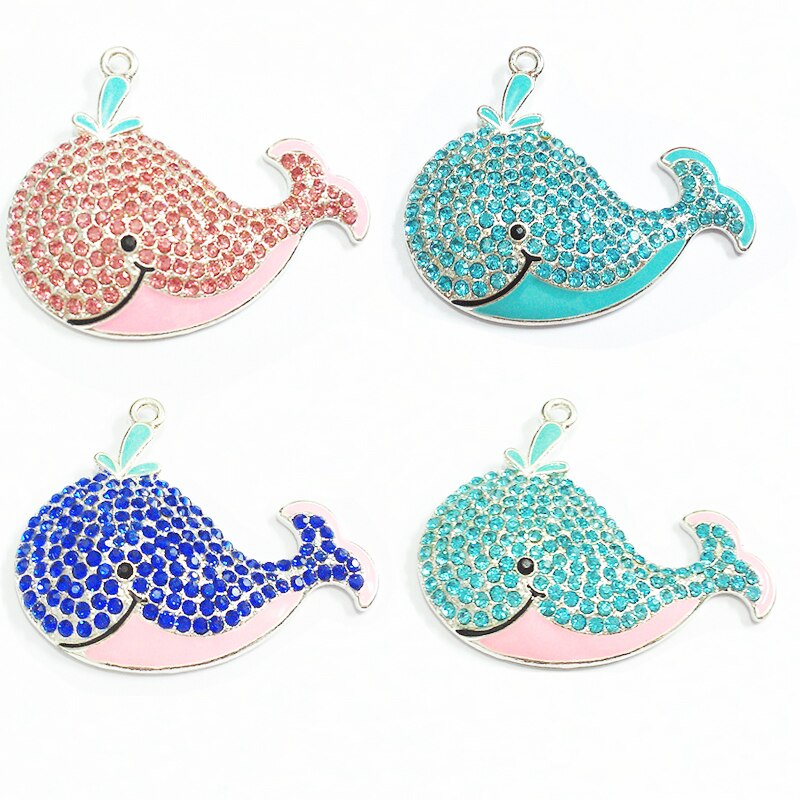 (Escolha a Cor do Primeiro) 50mm * 40mm 10 pçs/lote Baleias Pingentes de Strass