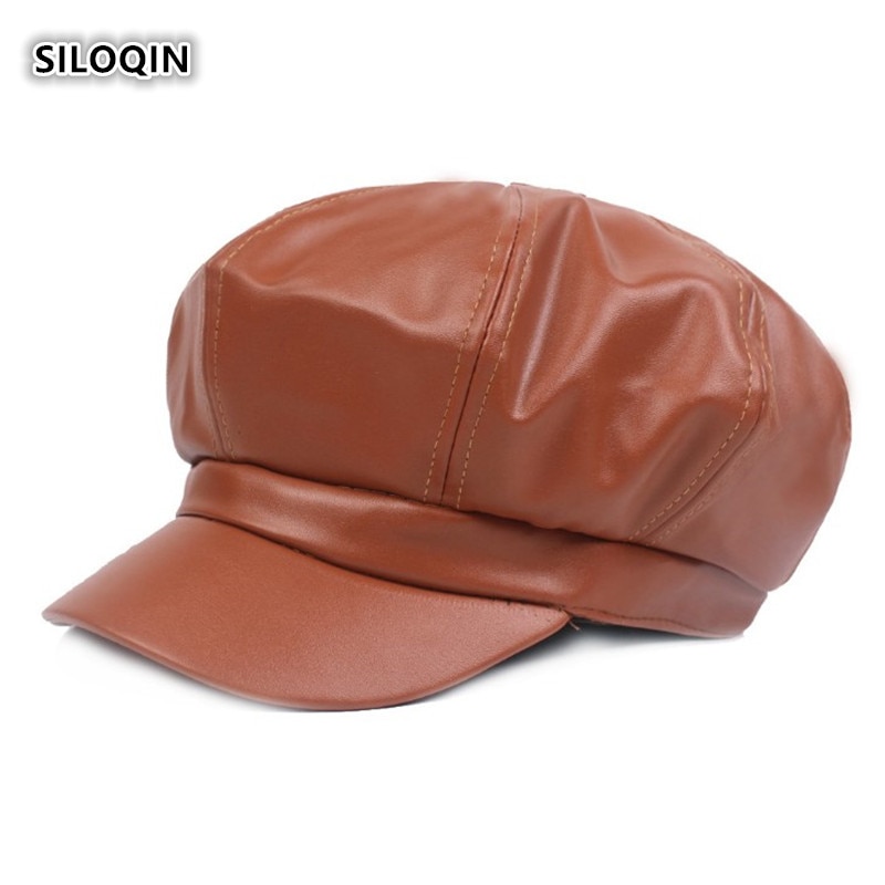 SILOQIN-Sombrero de cuero para mujer, gorra ajustable con Cierre trasero, octogonal Simple, para turismo y ocio, tendencia de invierno