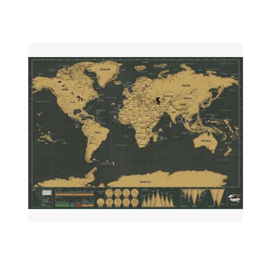Scratch Map World Map Semi-manual Hanging Gilt Sheet Complex Geographical Detail Black Background