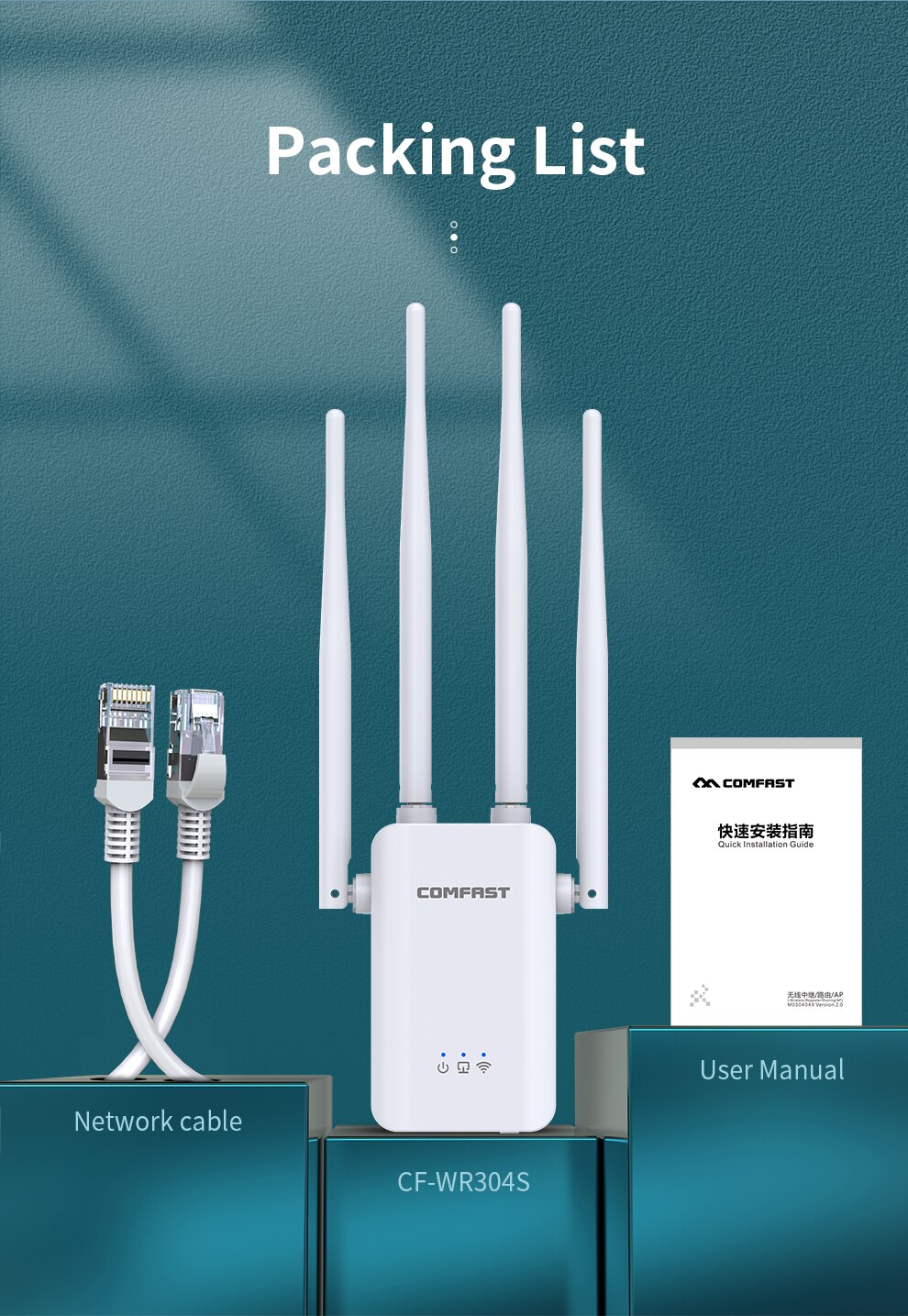 Comfast CF-WR304S Drahtlose WIFI Router Verstärker 300M 4 * 3dBi Antenne Wifi Signal Verstärker 802,11 N/B/G Wifi Klingelte Verlängerung