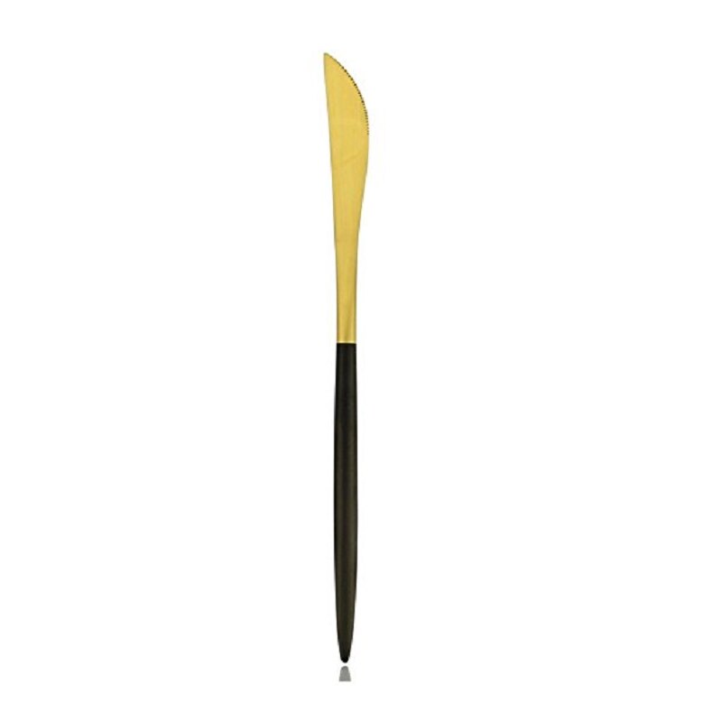 Lyxiga 4 -delade mattsvarta handtag och bestickset i guld i rostfritt stål, inklusive knivgaffelsked: 4 st middagskniv