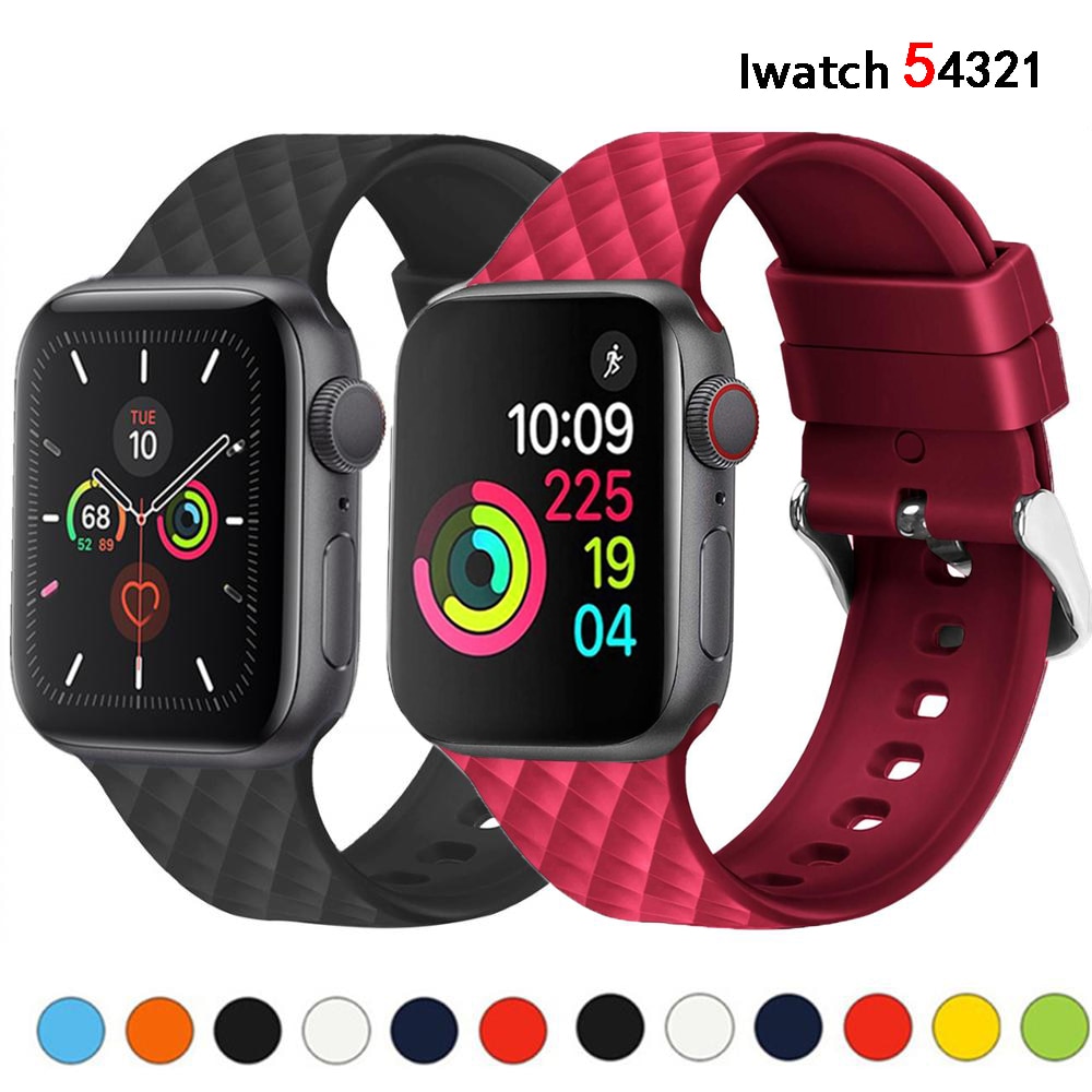 Bracelet en Silicone pour Apple watch 6 se, 38mm 42mm iwatch 40mm 44mm, bracelet de ceinture à motif rhombique, iwatch série 6 5 4 3 2 1