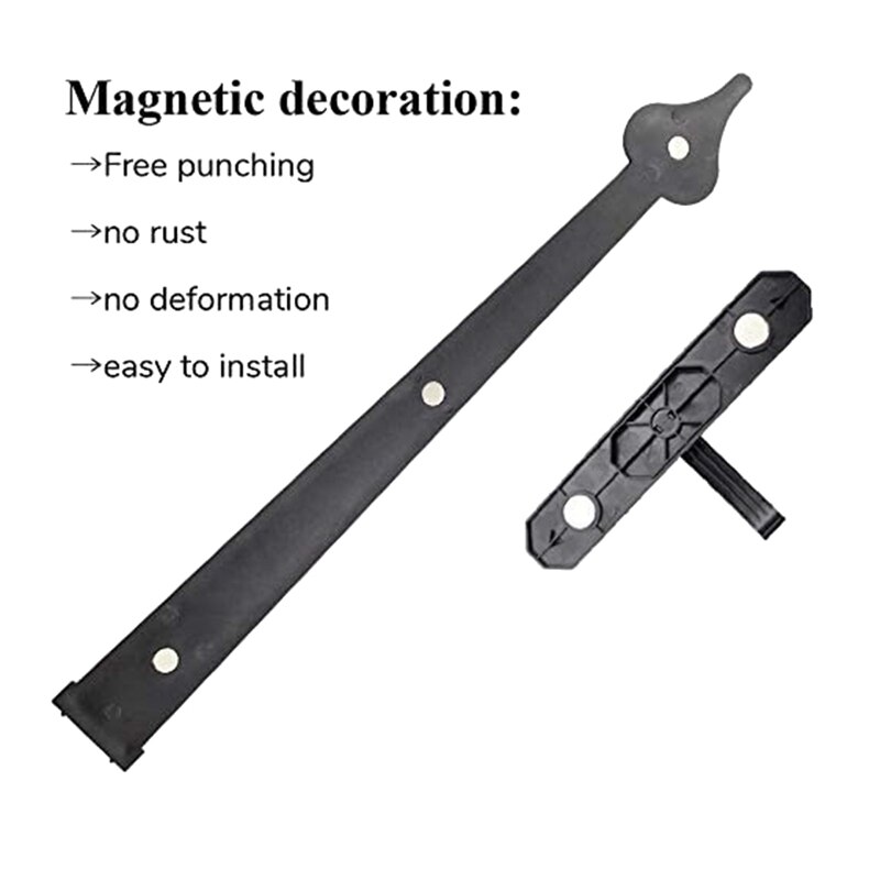 Kit de herrajes decorativos magnéticos para puerta de garaje, 6 piezas, acentos de carro, bisagras de imitación y mango negro