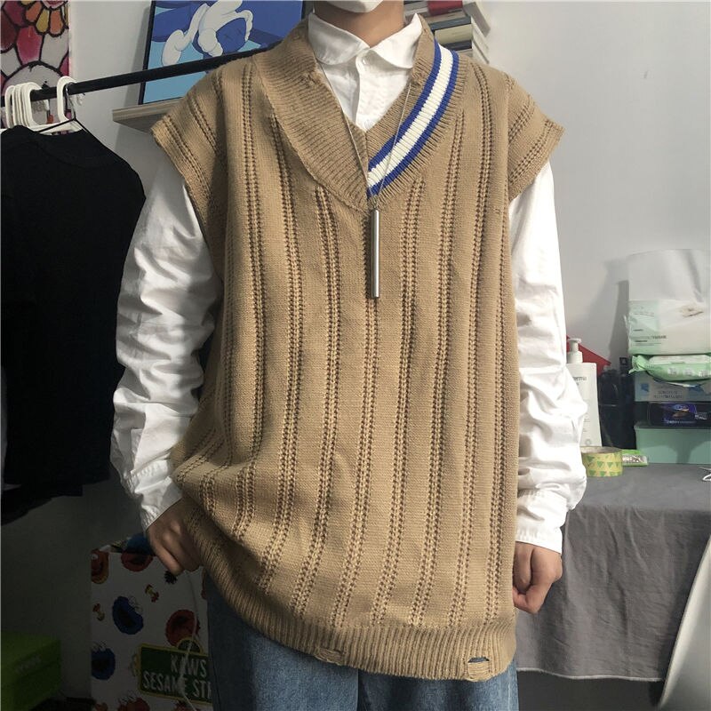 Heren Vest Herfst En Winter V-hals Veelzijdige Mouwloze Losse Knit Top Jongeren Mode Trend Mannen kleding