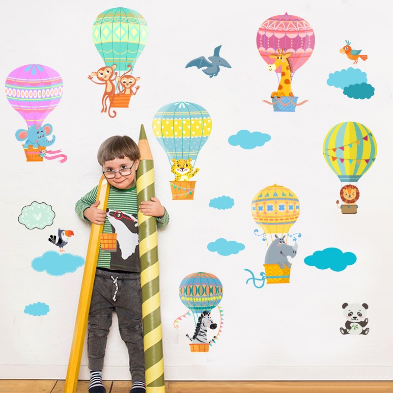 Cartoon Schattige Dieren Luchtballon Muurstickers Voor Baby Kinderkamer Decoratie Muurstickers Woonkamer Slaapkamer Pvc Art muurschildering