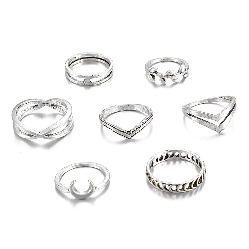 Tocona eenvoudige geometrische sterren maan zilverkleurige ringen voor vrouwen punk boho gezamenlijke vinger ringen set sieraden accessoires: 9893