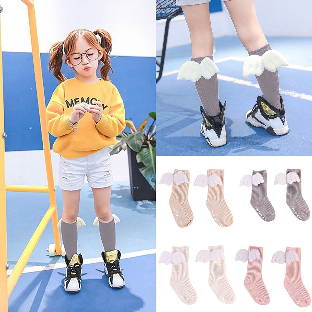Pantimedias de algodón para niños y niñas de 0 a 4 años, medias cálidas hasta la rodilla, de invierno, en blanco, rosa, beige, gris, dibujos animados, alas de Ángel, novedad de